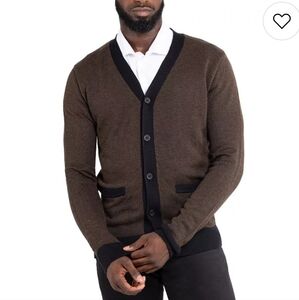 Xray Herringbone Brown And Black Cotton Blend  Cardigan Sweater